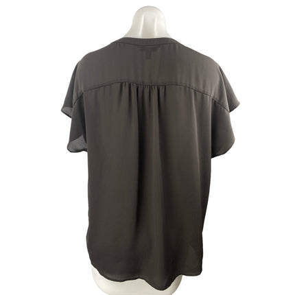 Banana Republic Women's Black Short Sleeve Notch V Neck Shirt Blouse Top Size L