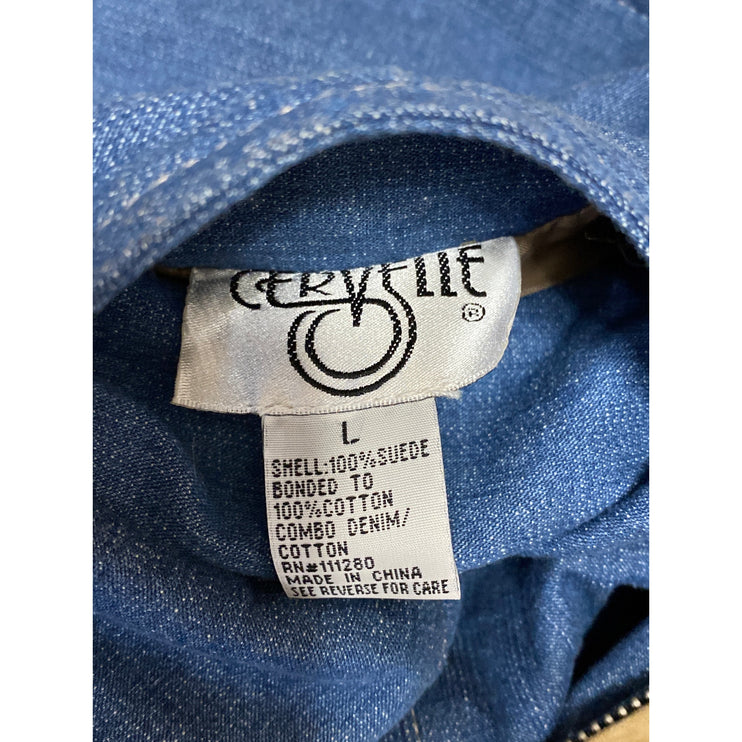 Cervelle 100% Suede Women's Brown Tan Zip Up Collar Long Sleeve Coat Jacket Sz L