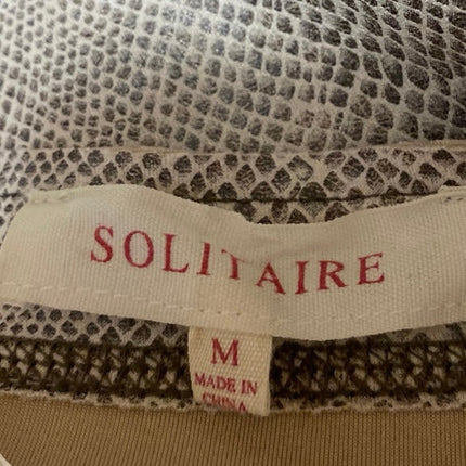 Solitaire Cream Faux Suede Snakeskin 3/4 Sleeve Open Front Cardigan Jacket Sz M