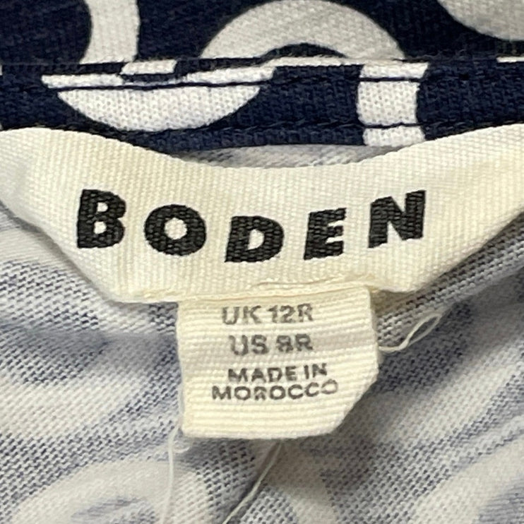 Boden Womens Blue White Polka Dots Short Cap Sleeve Pleated Midi Sheath Dress 8