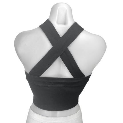 Oak + Fort Black Sleeveless Ribbed Knit Cross Strap Tank Sculpt Crop Top Size XS