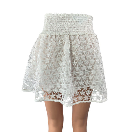 Hill House White Star Lace Smocked Elastic Waist Mini Flare A-Line Skirt Size S