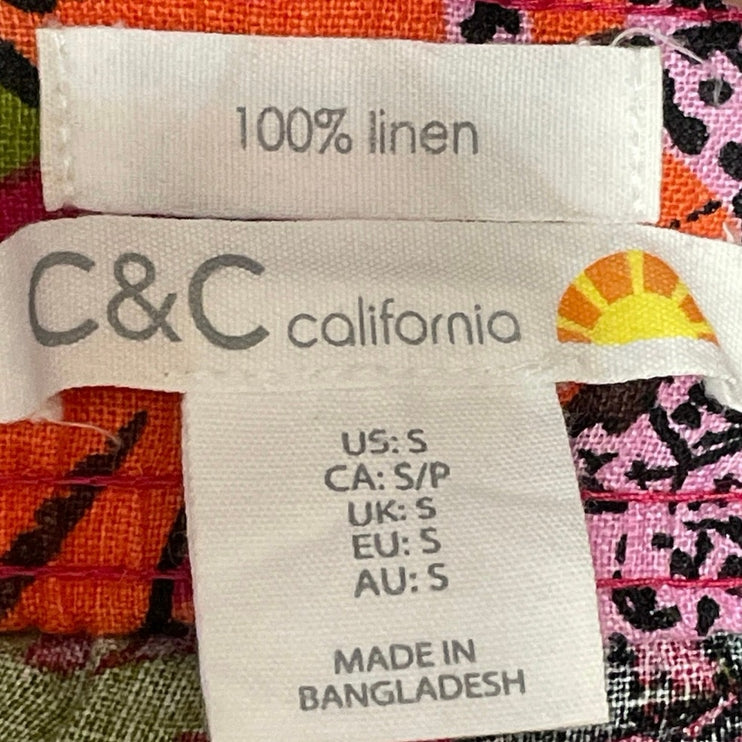 C&C California Pink 100% Linen Tropical Hawaiian Wide Leg Trousers Pants Size S