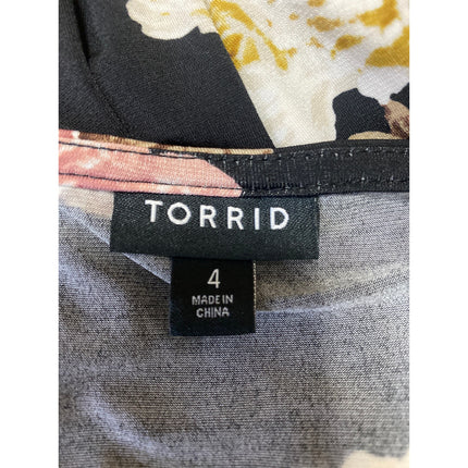 Torrid Women's Black Floral Long Sleeve Tie Deep V Neck Wrap Mini Dress Size 4