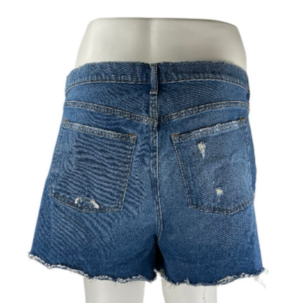 Abercrombie & Fitch The Mom Mid Rise Blue Distressed Denim Jean Shorts Size 37