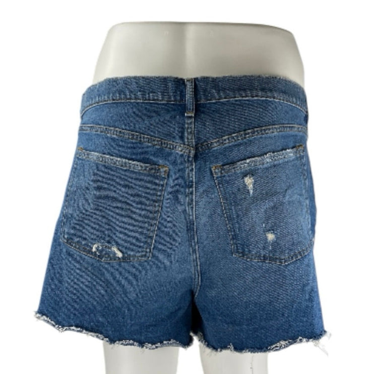 Abercrombie & Fitch The Mom Mid Rise Blue Distressed Denim Jean Shorts Size 37