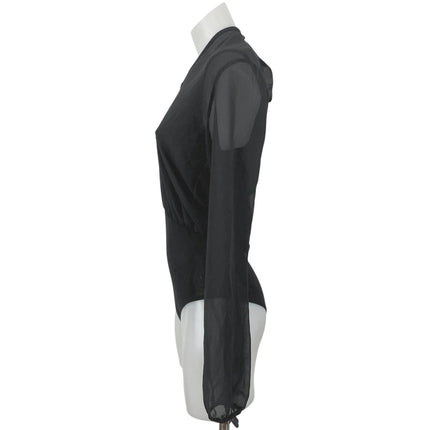 NEW Lulus Women's Black Sheer Mesh Layer Long Sleeve Blouse Bodysuit Top Size S