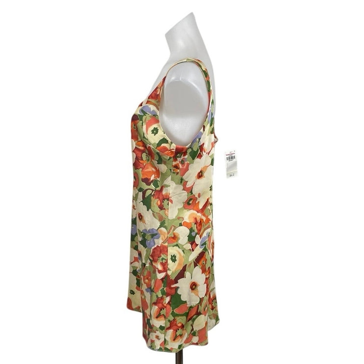 NEW Abercrombie & Fitch Multicolor Floral Satin Sleeveless A Line Mini Dress MP