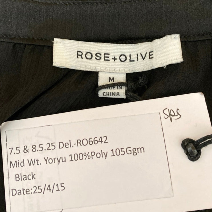 NEW Rose + Olive Black Deep V-Neck Tie Front Long Sleeve Sheer Blouse Top Size M