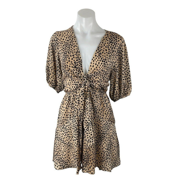 Petal and Pup Eisley Verge Leopard Print Puff Sleeve Mini Flare A-Line Dress 6