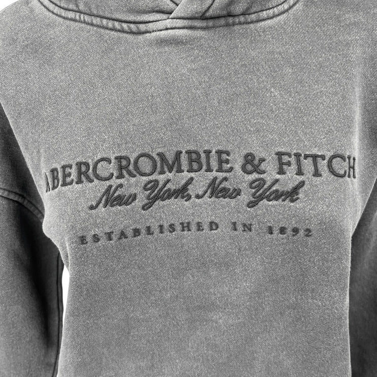 Abercrombie & Fitch Black Fleece Embroidered Logo Hooded Hoodie Sweatshirt Top S