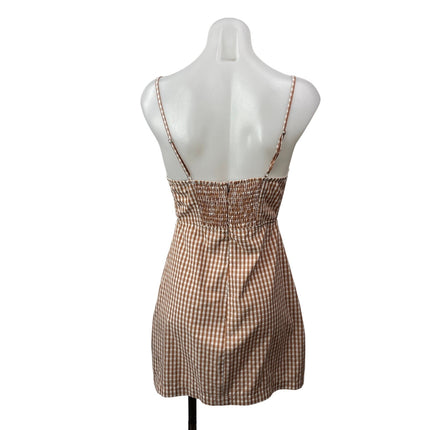 Urban Outfitters Kitty Brown White Sleeveless Gingham Bustier A-line Dress Sz M