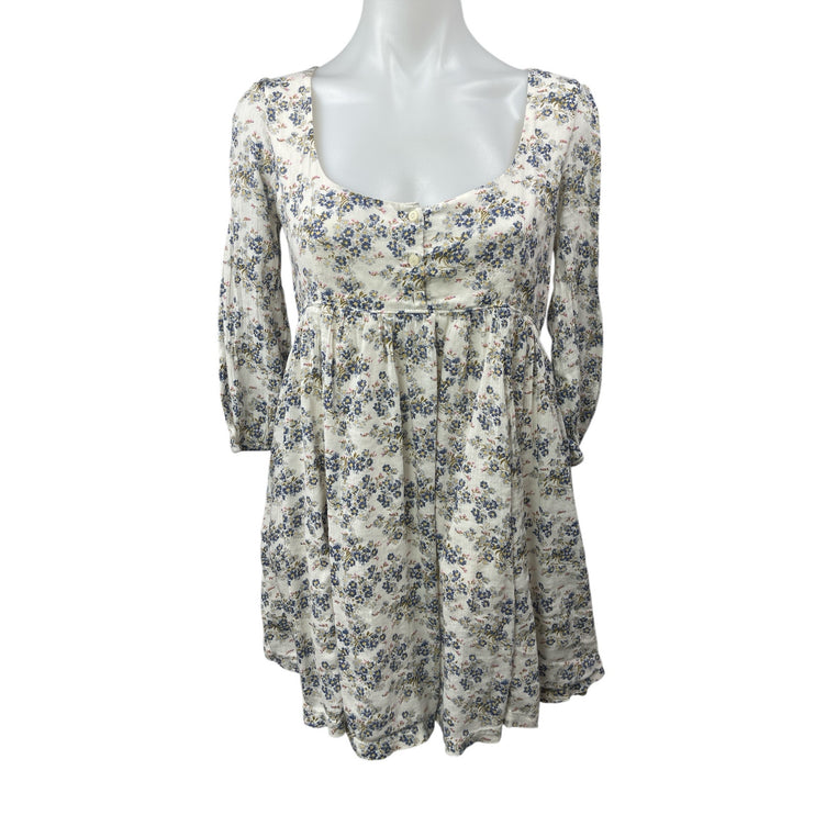 Ralph Lauren Denim & Supply White Floral Long Sleeve Babydoll Mini Dress Size XS