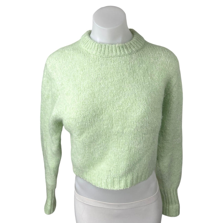 Zara Women's Green Balloon Long Sleeve Knit Mock Neck Cropped Sweater Top Size S