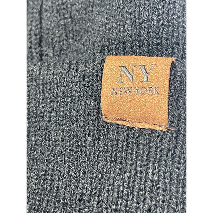 NY New York Women's Black Rib Knit Cuffed Snow Winter Bonnet Beanie Hat One Size
