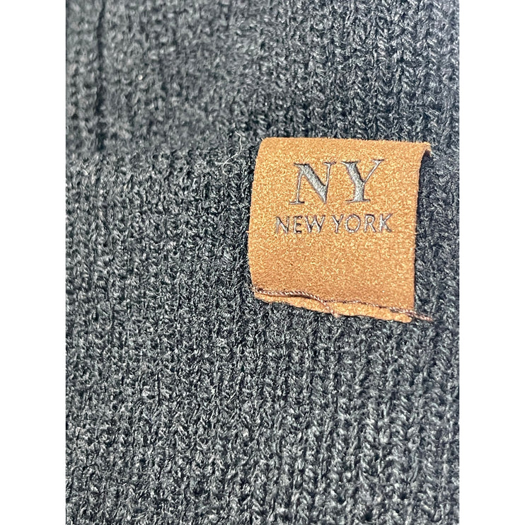 NY New York Women's Black Rib Knit Cuffed Snow Winter Bonnet Beanie Hat One Size