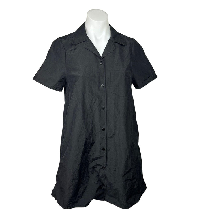 & Other Stories Black Button Down Short Sleeve Collar Pockets Shirt Dress Size 4