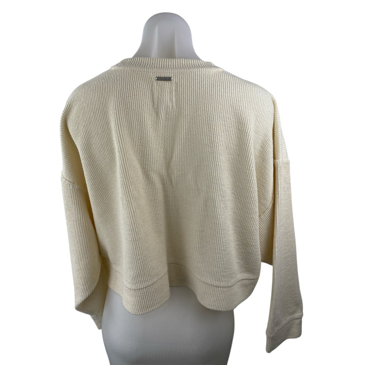 Billabong Women's Cream Embroidered Long Sleeve Crop Sweatshirt Sweater Top Sz M