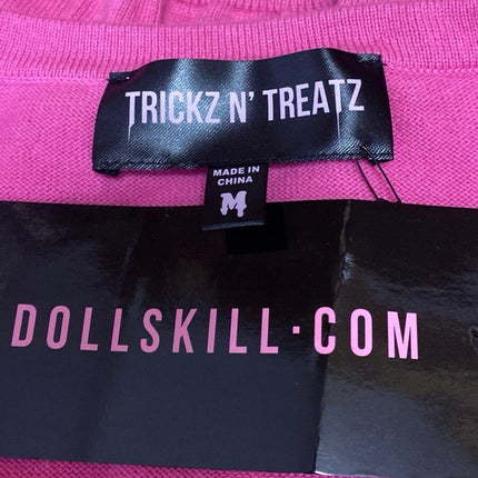 NEW Dolls Kill Trickz N' Treatz Pink Long Sleeve Button Crop Sweater Top Size M