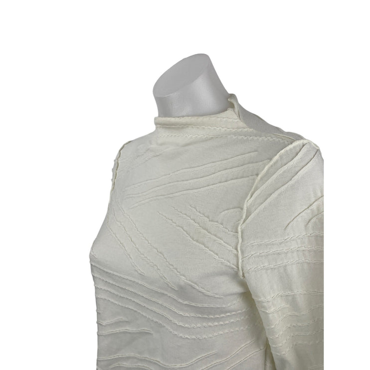 Le lis Women's White Textured Mock Neck Long Sleeve Blouse Crop Top Size S