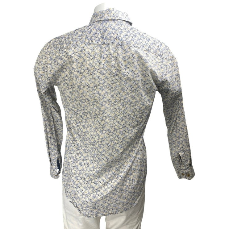 Steel & Jelly Men's White Floral Long Sleeve Button Up Dress Shirt Top Size S