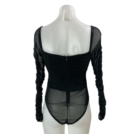 Princess Polly Delany Black Long Sleeve Mesh Square Neck Bodysuit Top Size 6