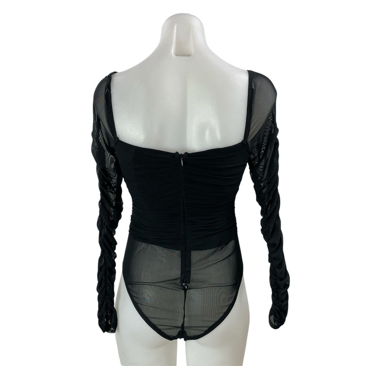 Princess Polly Delany Black Long Sleeve Mesh Square Neck Bodysuit Top Size 6