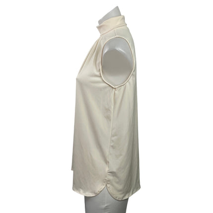 Susan Graver Women's Cream Sleeveless Mock Neck Pleated Soft Blouse Top Size XXS