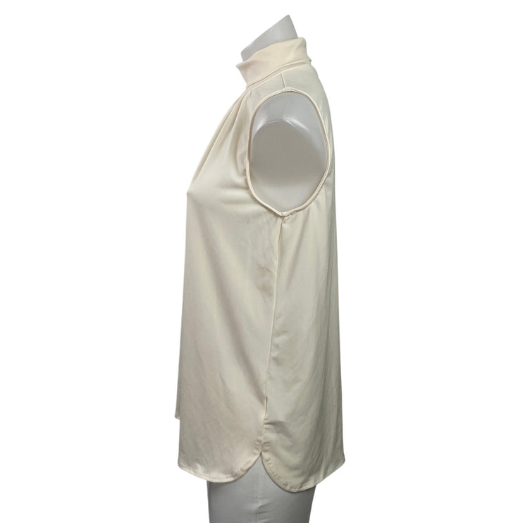 Susan Graver Women's Cream Sleeveless Mock Neck Pleated Soft Blouse Top Size XXS