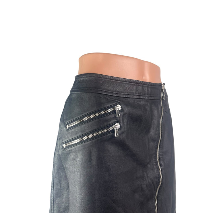 Express Women's Black Faux Leather Vegan Asymmetric Zip Pencil Mini Skirt Size 2