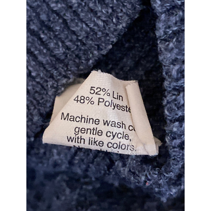 J.Crew Women's Navy Blue Linen Long Sleeve Knit Round Neck Sweater Top Size M