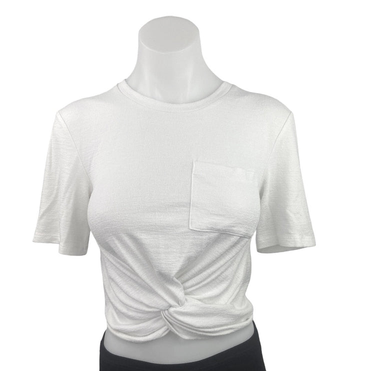 Aritzia Wilfred Free White Crew Neck Knot Front Cropped T Shirt Tee Top Size S