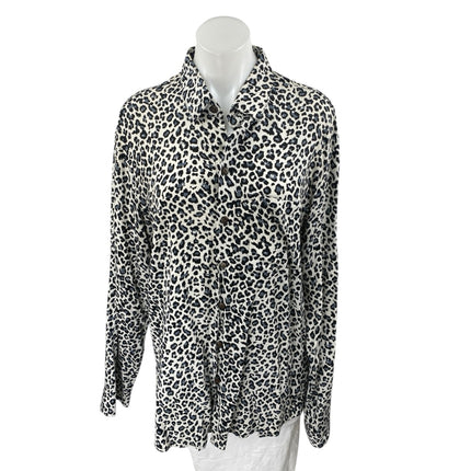 Kenny Flowers Black White Leopard Animal Print Long Sleeve Button Up Shirt Top L