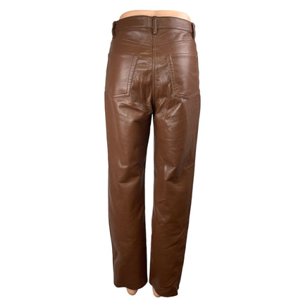 Aritzia Wilfred The Melina Brown Faux Leather High Rise Straight Trouser Pants 4