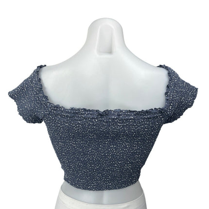 Abercrombie & Fitch Blue Polka Dots Smocked Off The Shoulder Crop Top Size L