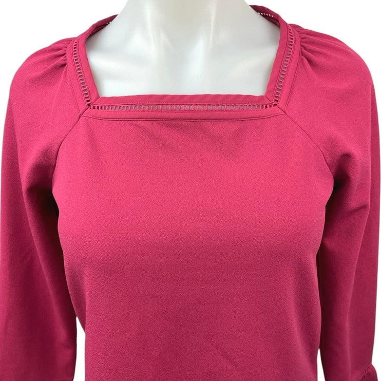 Ann Taylor Women's Pink Square Neck Long Puff Sleeve Pullover Blouse Top Size XS