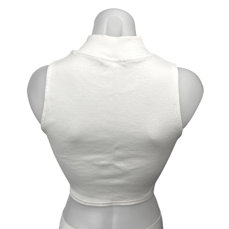 Zara White Ribbed Knit Turtleneck Half Zip Sleeveless Sweater Vest Top Size M