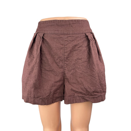 Abercrombie & Fitch Brown Linen Pleated High Elastic Waist Wide Leg Shorts Sz L
