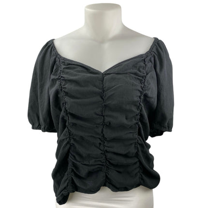Ava & Viv Women's Black Ruched Short Puff Sleeve Smnocked Blouse Top Size 2X