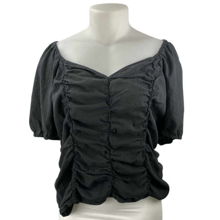 Ava & Viv Women's Black Ruched Short Puff Sleeve Smnocked Blouse Top Size 2X
