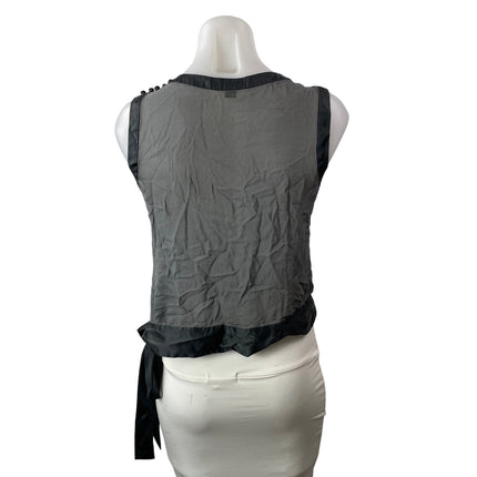 Banana Republic Women's Gray Sleeveless Pleated Side Tie Wrap Blouse Tank Top S