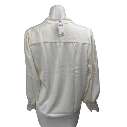 NEW Banana Republic Women's White Crepe Long Sleeve V Neck Blouse Top Size S