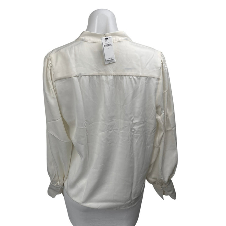 NEW Banana Republic Women's White Crepe Long Sleeve V Neck Blouse Top Size S