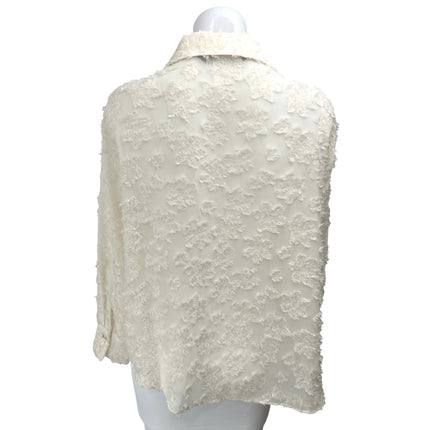 Zara White Textured Jacquard Floral Long Sleeve Button Down Shirt Blouse Top M