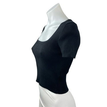 Madewell Women's Black Ribbed Knit Square Neck Sculpt T Shirt Crop Top Size S