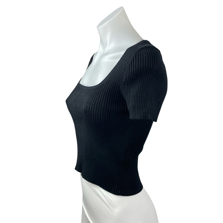 Madewell Women's Black Ribbed Knit Square Neck Sculpt T Shirt Crop Top Size S