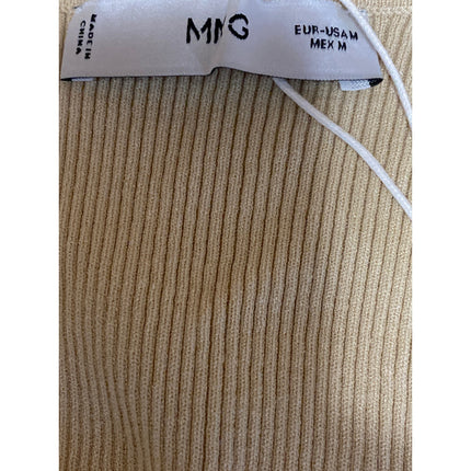 MNG Mango Beige Ribbed Sleeveless Twist Front Cami Tank Cardigan Sweater Vest M