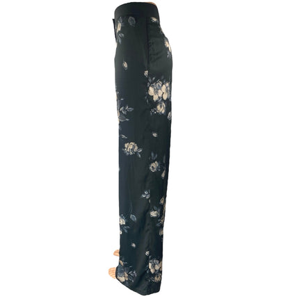 Rue 8isquit Womens Black Floral High Rise Wide Leg Button Trousers Pants 42/US M