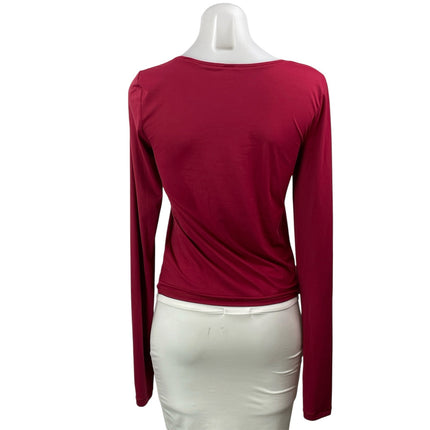 Aritzia Wilfred Womens Red Scoop Neck Long Sleeve Stretch T Shirt Tee Top Size M