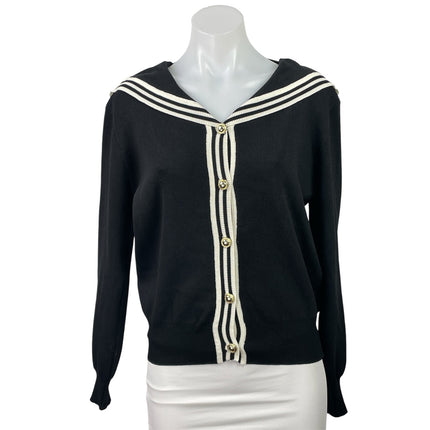 Women's Black Sailor Collar Knit Long Sleeve Button Down Cardigan Sweater Size M